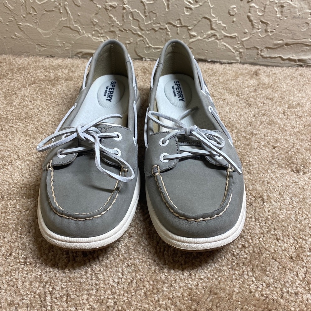 Womens sperry top slider shoes size 8.5 grey and white stripe